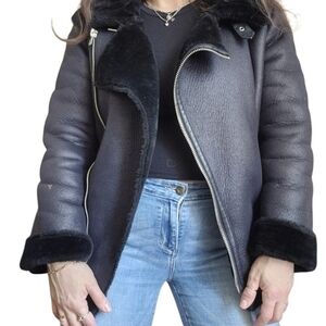 Women's Black Shearling Jacket no brand